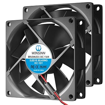 WINSINN DC 80mm Fan 12V 8025 Sleeve Bearing Brushless Cooling 80mmx25mm 2PIN Pack of 2Pcs