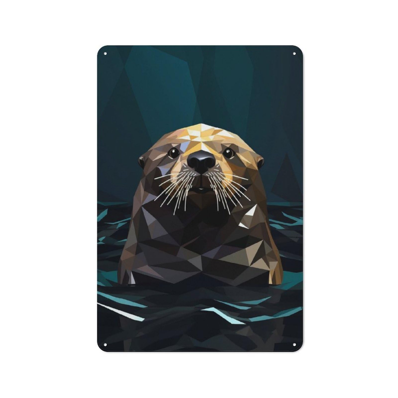 Junmoney Geometric Style Sea Otter Vintage Tin Sign 30X20cm With For Garage Wall, Suited To People Furnishing A Garage