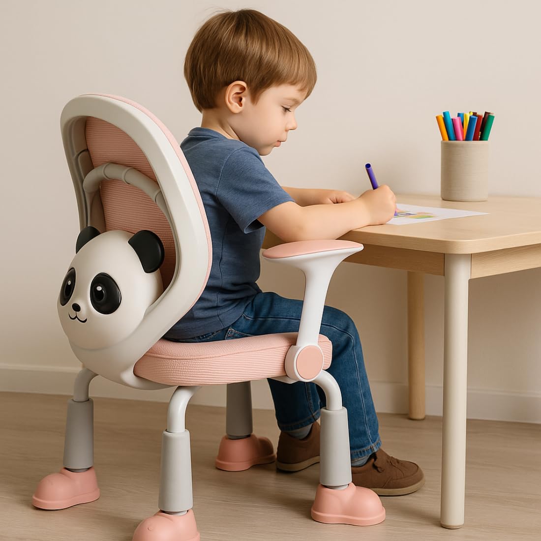 Make My Chairs Cuddle Bear Visitor Kids Study Desk Chair | Adjustable Height | Cushion Seat & Armrest | Durable Chairs for 4 to 10 Years Kids (Pink)-image-26