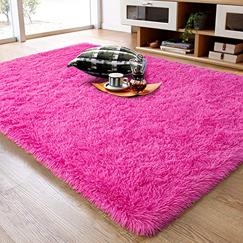 Ompaa Fluffy Rug, Super Soft Fuzzy Area Rugs for Bedroom Living Room - 6' x 9' Large Plush Furry Shag Rug - Kids Playroom Nursery Classroom Dining Room Decor Floor Carpet, Hot Pink
