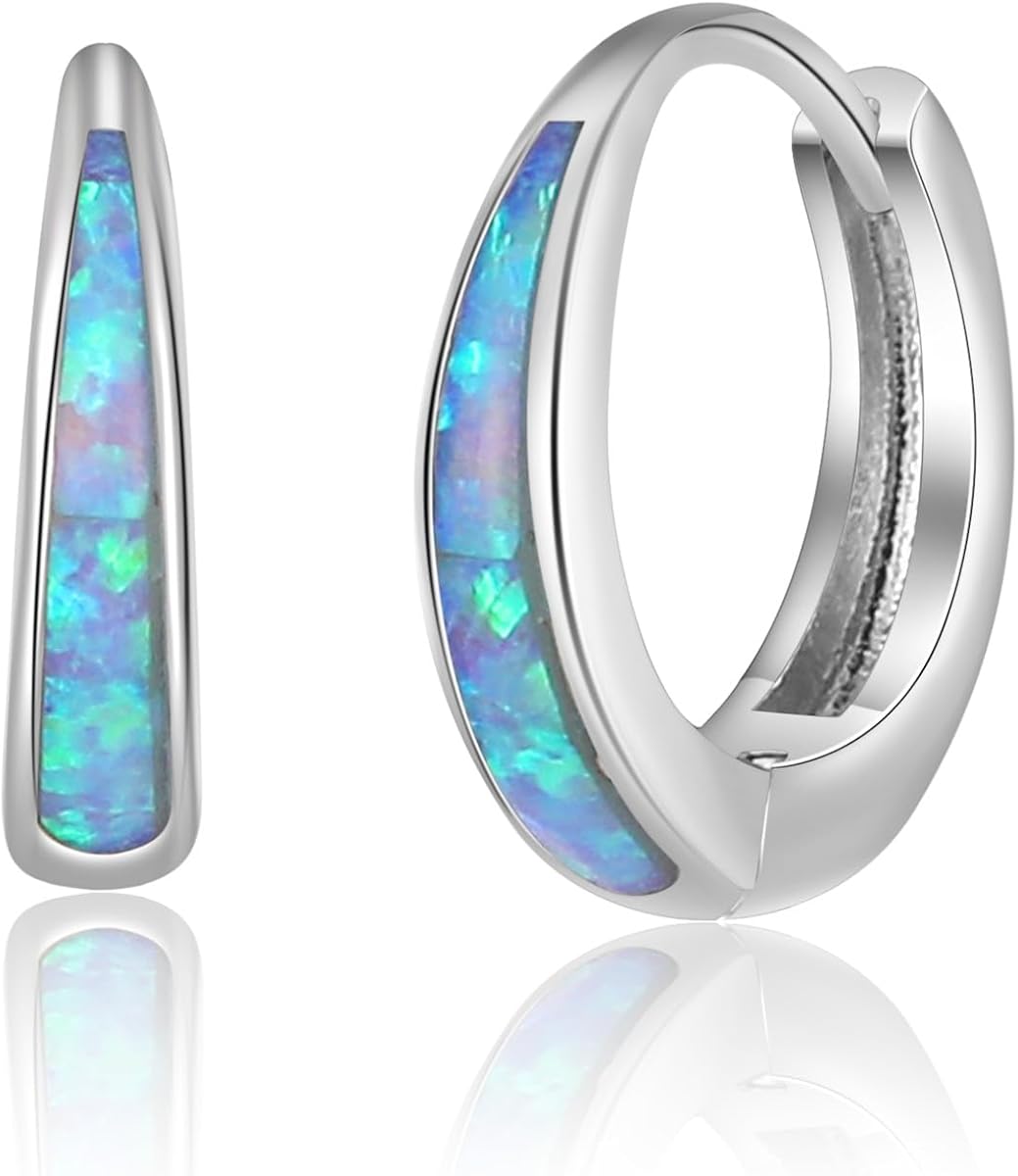 Opal Huggie Earrings for Women Trendy 14k Gold Plated Huggie Hoop Earrings Small Silver Earring Opal Jewelry Birthday Gifts for Women Mom Her