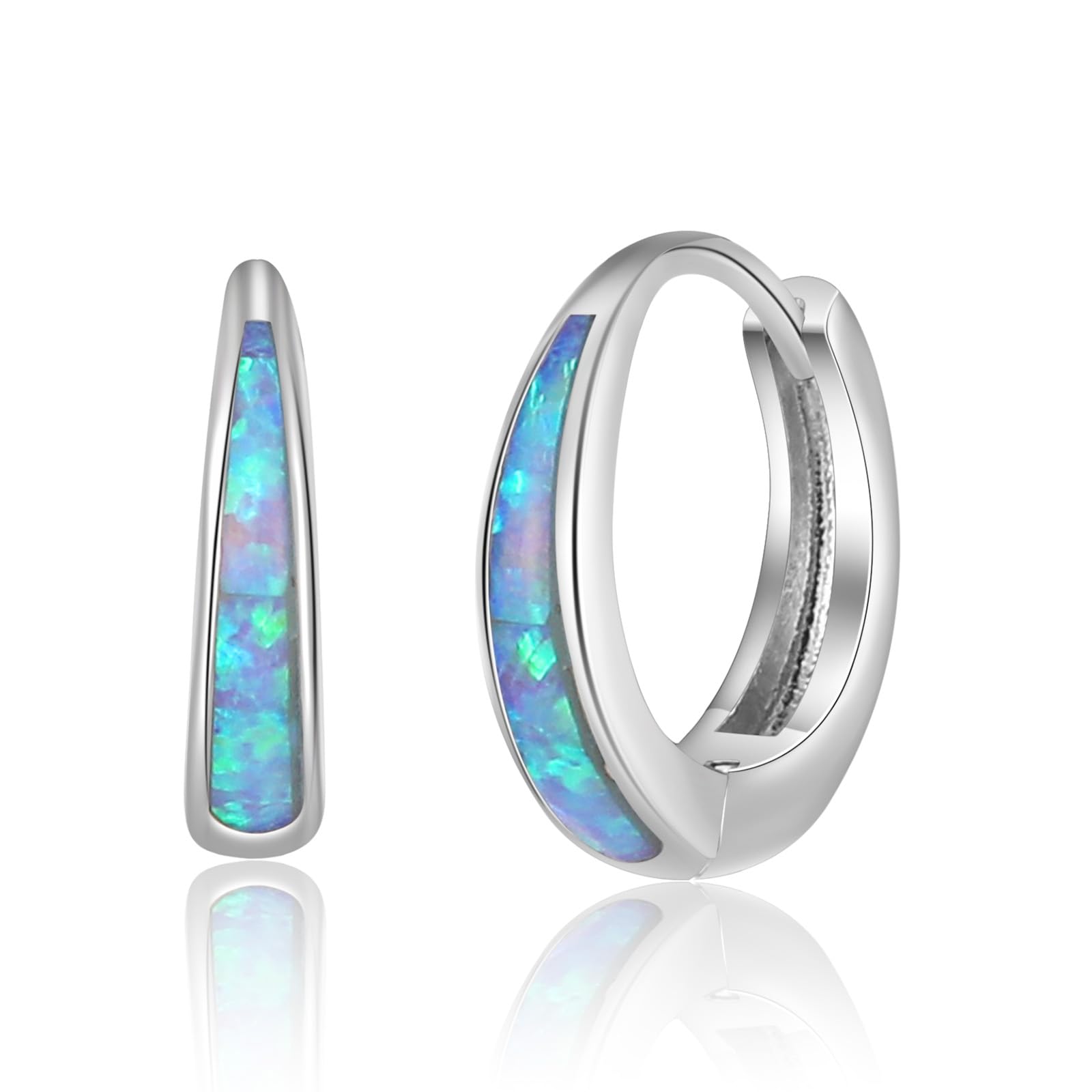 Opal Huggie Earrings for Women Trendy 14k Gold Plated Huggie Hoop Earrings Small Silver Earring Opal Jewelry Birthday Gifts for Women Mom Her