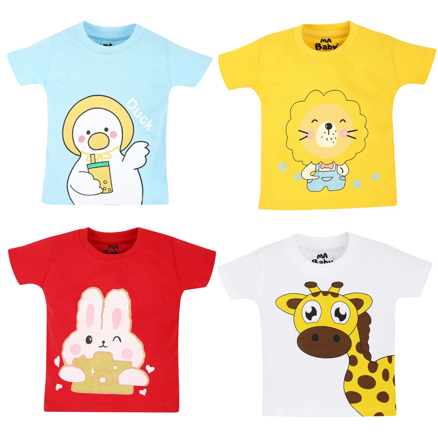 MA BABYKids T-Shirt T-Shirts for Boys and Girls Kid Baby Half Sleeves Cotton Tshirt Tshirts Clothing Set Dress Pack of 4