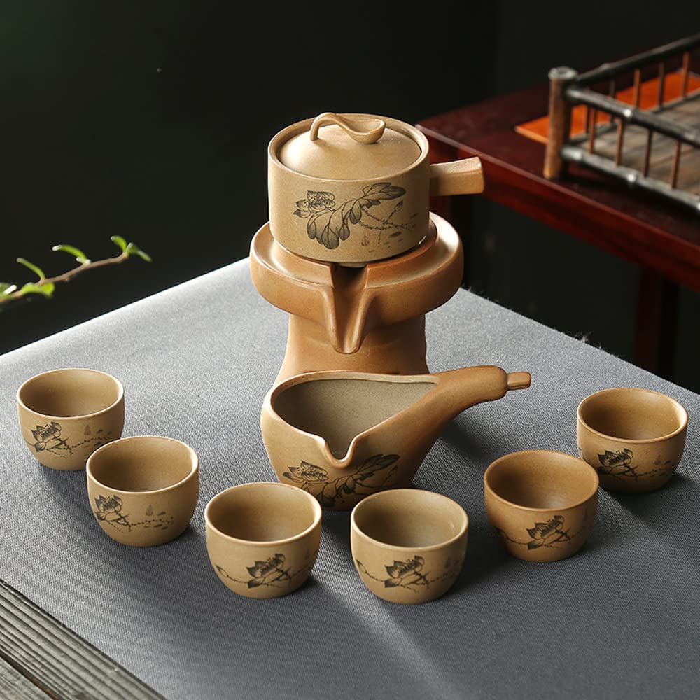 Service à thé Automatique Chinois pour la Maison, théière en céramique créative avec Pierre à broyer, Service à thé Rotatif