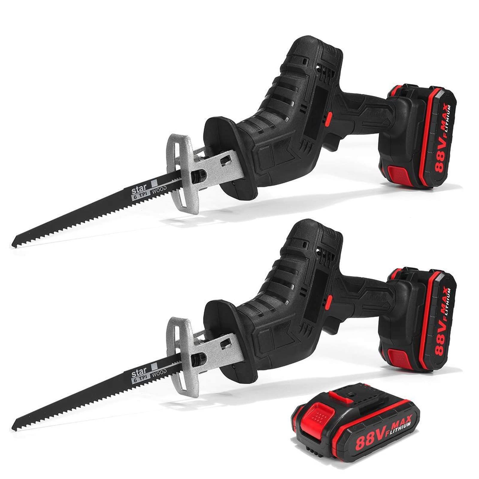 Sierra recíproca eléctrica inalámbrica de 88V y 3000Rpm, herramienta corte tubería Metal, madera PVC velocidad Variable, sierra,Maquinaria eficiente(88V 2 Batery)