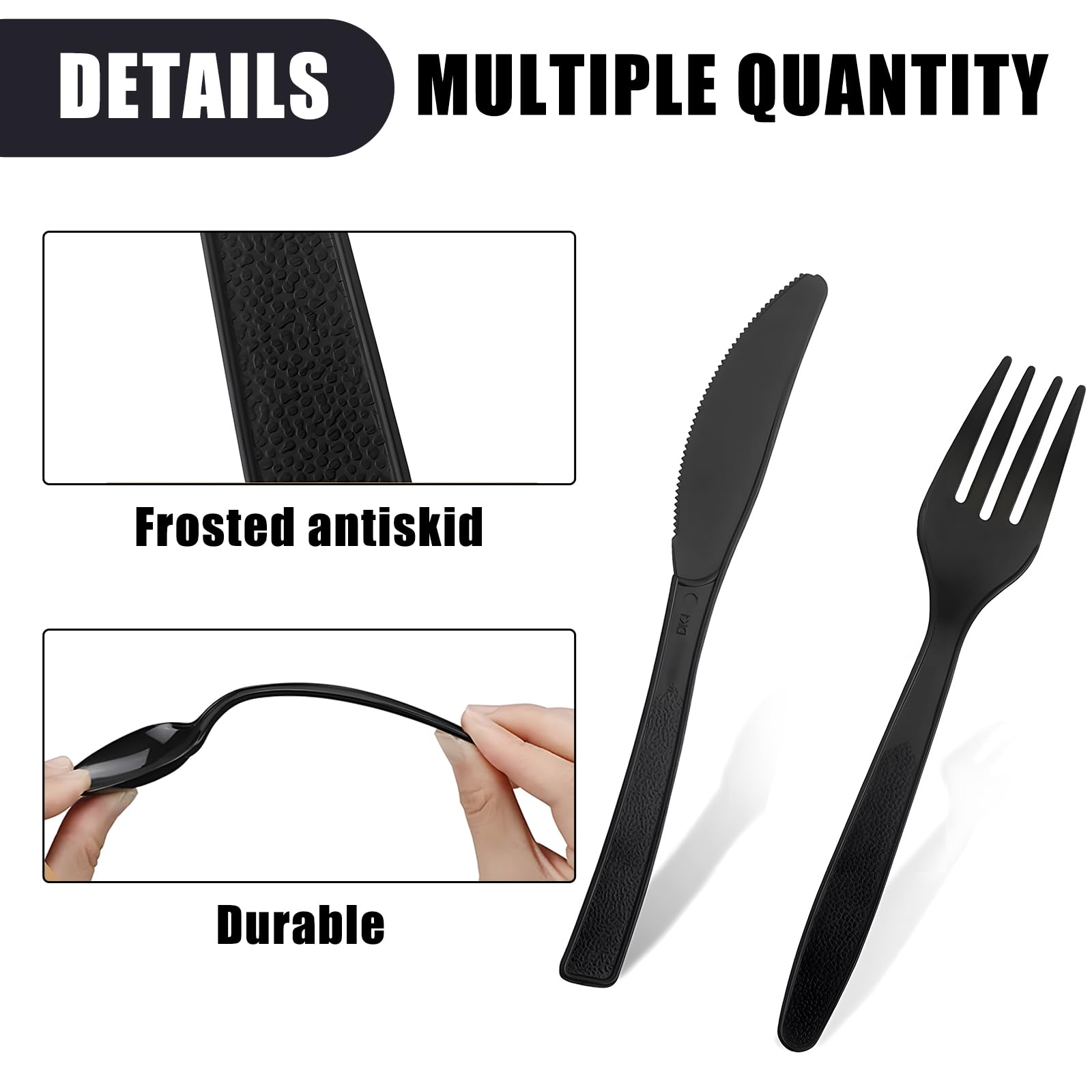100 Stück Plastikbesteck, Plastik Besteck, Plastikbesteck Schwarz, Wiederverwendbar Set für Pizza, Dessert, 50 Plastikmesser & 50 Gabeln Plastikbesteck für Familienfeiern Outdoor Dinner, schwarz