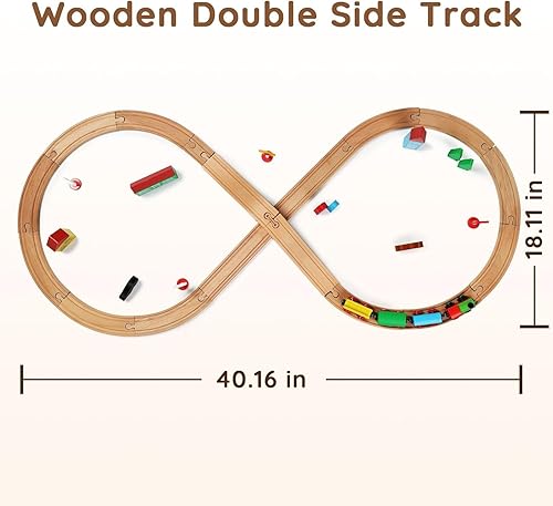 Miniatura 6 de SainSmart Jr. Juego de tren de madera para niños pequeños con vías de tren de doble cara para Brio, Thomas, Melissa y Doug, tren de juguete de