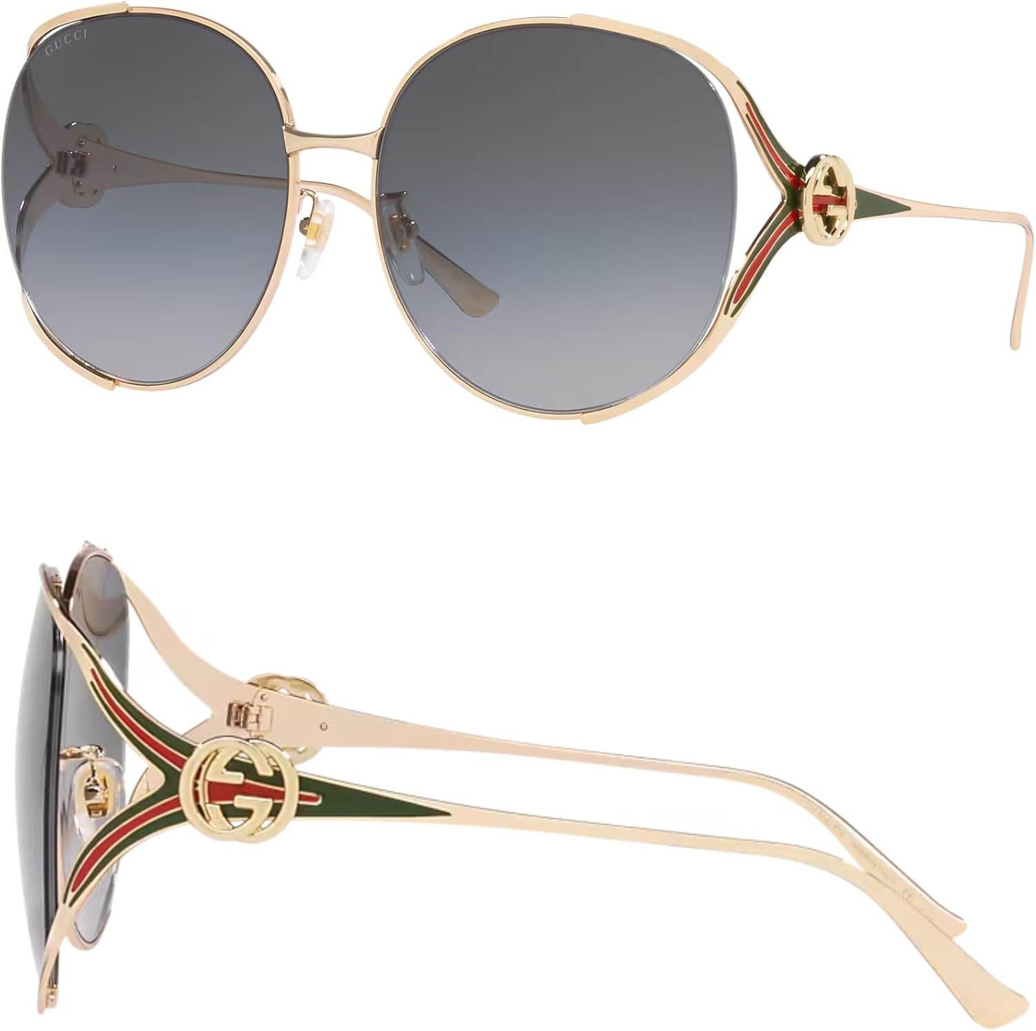 Gucci GG0225S GG Interlocking Logo Square-Shaped Non-Polarized Sunglasses for Women – Includes Luxury Eyewear Kit – Gold Frame with Gray Lens