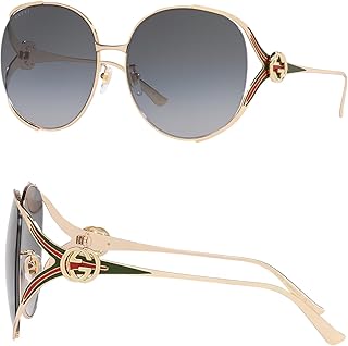 Gucci GG0225S GG Interlocking Logo Square-Shaped Non-Polarized Sunglasses for Women – Includes Luxury Eyewear Kit – Gold Frame with Gray Lens