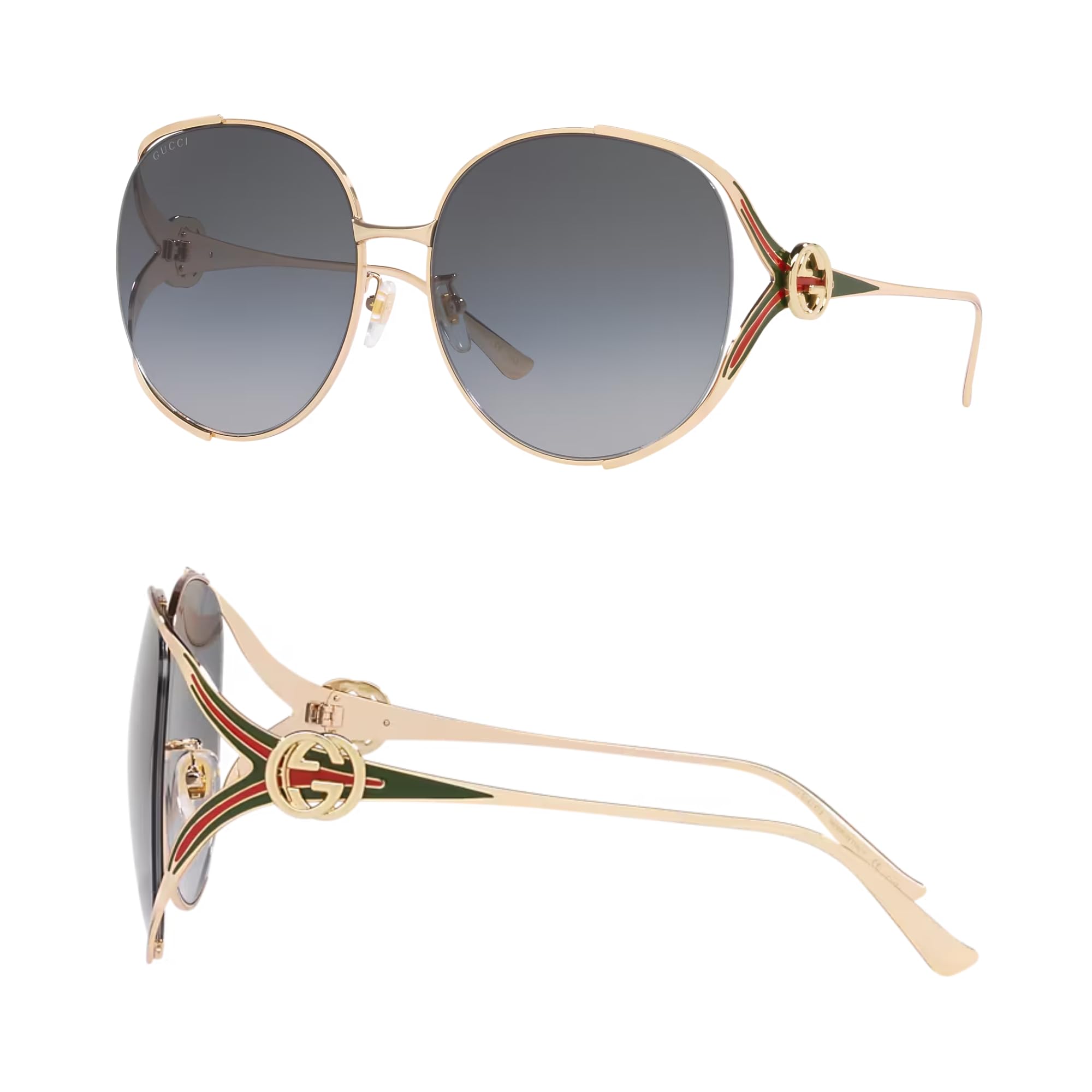 Gucci GG0225S GG Interlocking Logo Square-Shaped Non-Polarized Sunglasses for Women Includes Luxury Eyewear Kit Gold Frame with Gray