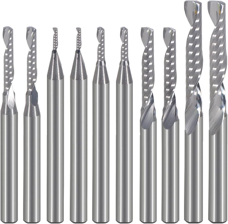 CNC Router Bits,Engraving Bits,End Mill Milling Cutter,Single Flute Spiral Upcut Router Bit,1/8 Shank,Tungsten Steel Engraving Carving Tool Kit for MDF Acrylic PVC Wood Density