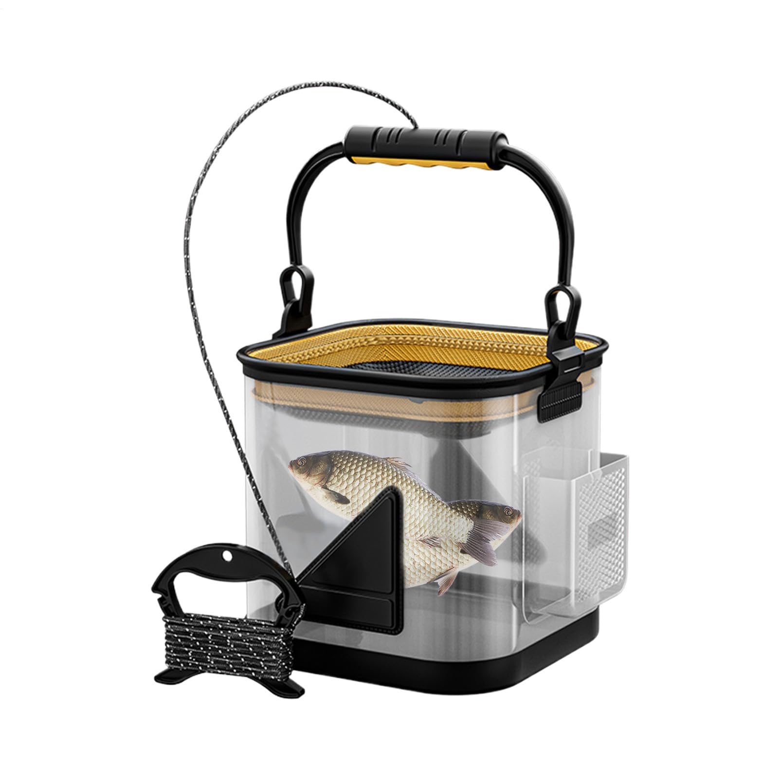 Seau de rangement transparent pliable et léger pour la pêche en plein air, seau transparent solide et encadré | Base pour truite à crappie