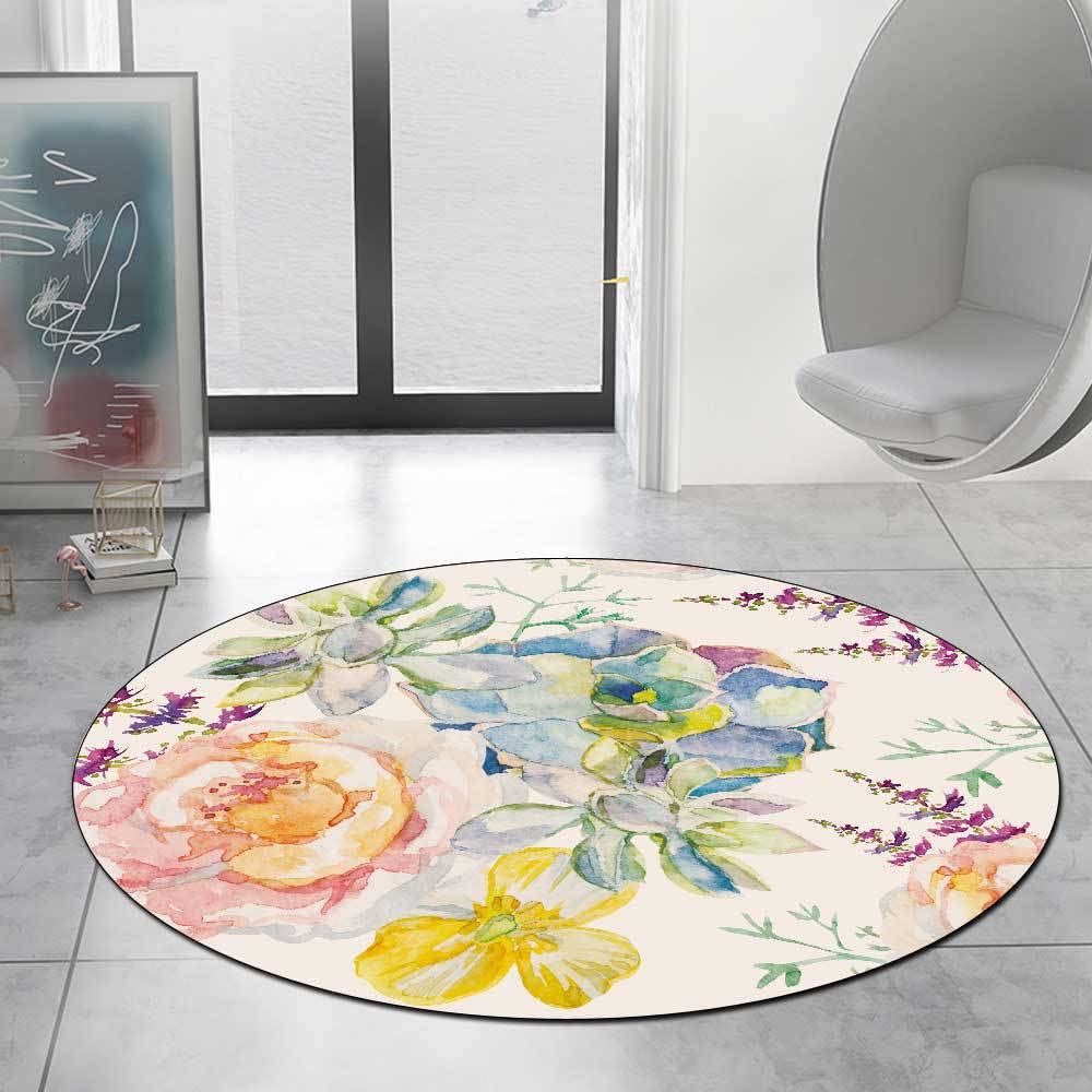 Tapis rond pour salon 140 cm retro rose à poils bas