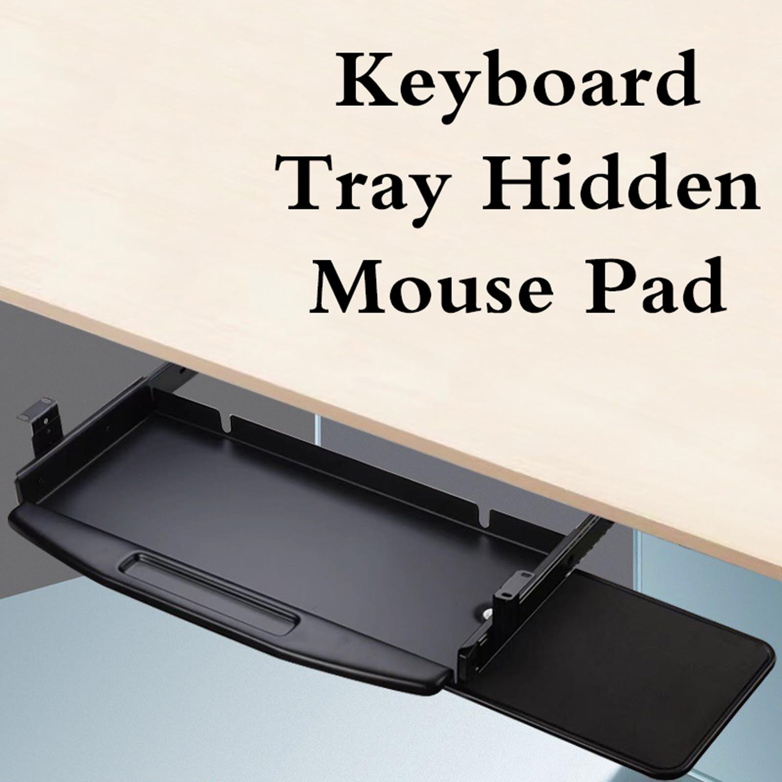 Bandeja para teclado debajo del escritorio, estante deslizante ajustable para teclado para oficina, ahorro de espacio, diseño con plataforma de mouse para una escritura cómoda