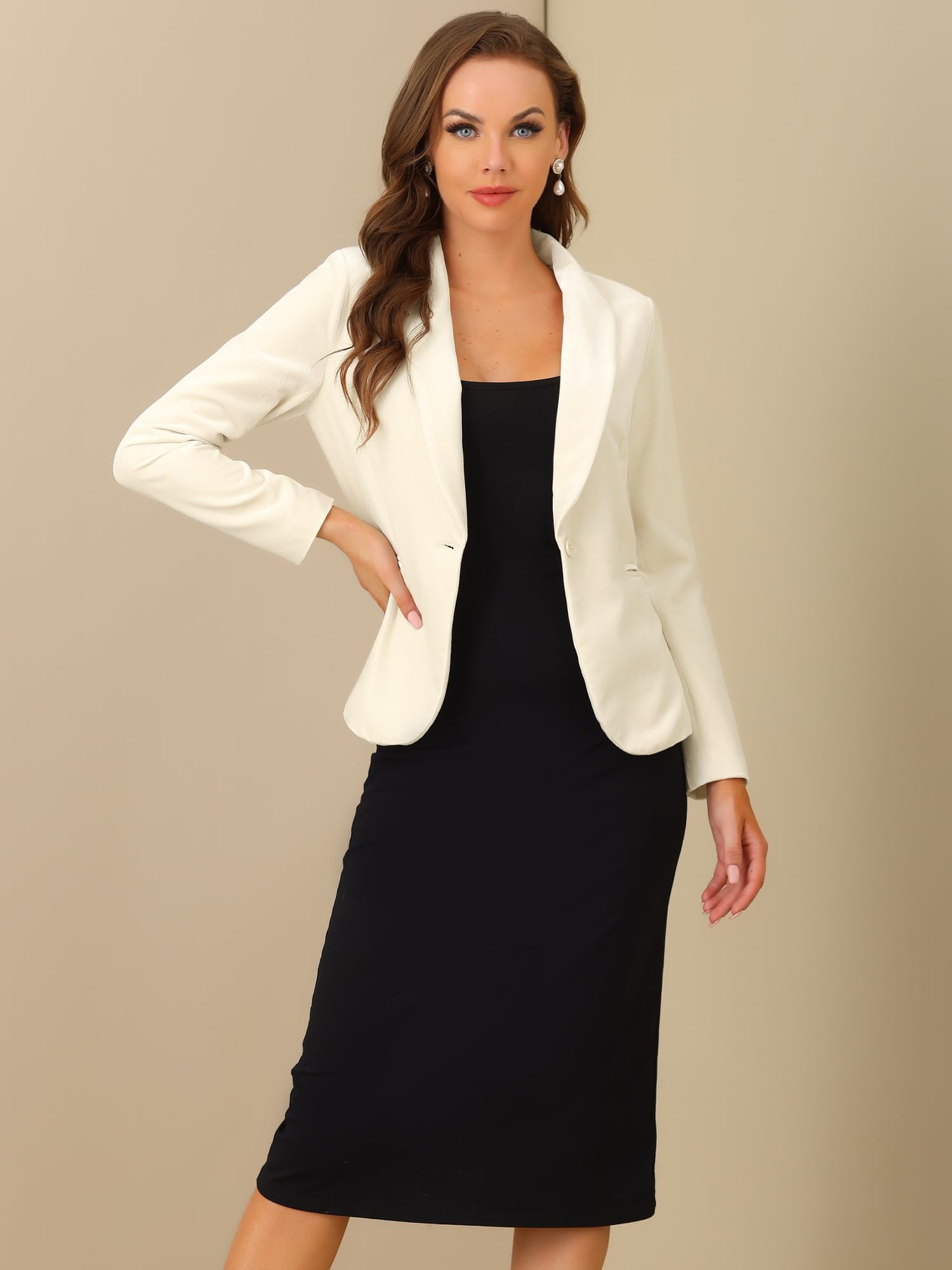Allegra K Blazer en Velours Femme à Col Châle avec 1 Bouton Déguisement Veste d'affaires Décontracté