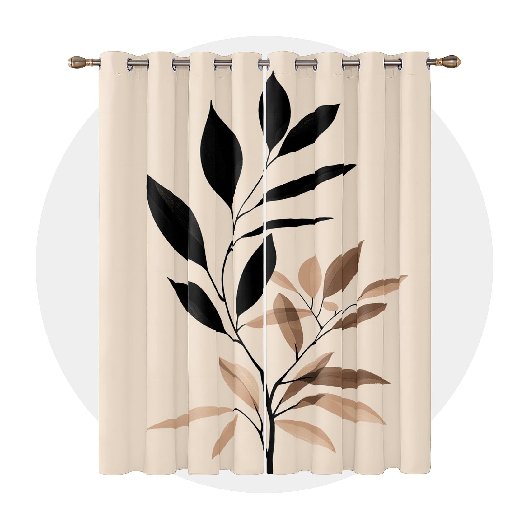 Rideau Occultant Feuilles - Rideau Thermique Motif Feuilles Minimaliste, Rideaux Chambre Salon Fenetre, Lot de 2 Rideaux et Draperies Intérieurs à Oeillets, 140x240 cm (LxH) M#-516