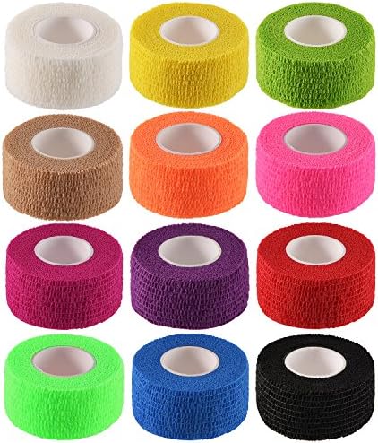 12 Pieces Self Adhesive Bandage Tape Stretch Self Adherent Cohesive Toe Tape Buddy Tape for Sports, Wrist, Ankle, First Aid, 5 Yards Each (12 Colors, 1 Inch)