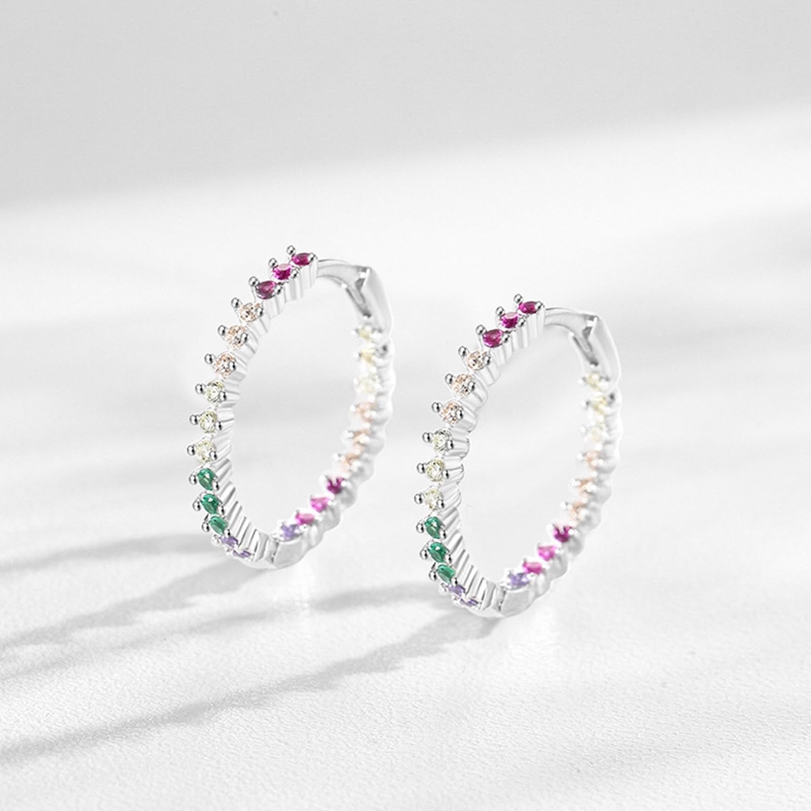 Pendientes de aro pequeños para mujer, plata 925 con circonita cúbica, redondos de plata con circonita cúbica, aretes diarios para mujer, adecuados para aniversario