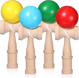 4 Packs Wood Kendama Toy Wooden Catch Ball in Cup Game Vintage Catch Game Hand Eye Coordination Educational Game for Beginner Birthday Party Supplies Favors Gifts, Red Yellow Blue Green