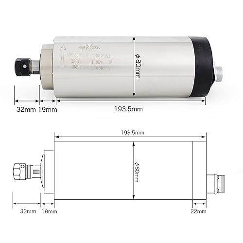 Miniatura 5 de RATTMMOTOR Motor de husillo CNC de 1500 W 3.150 in de diámetro 1.5KW 110V Motor de husillo refrigerado por aire ER16 Collet 15A 400HZ 24000RPM para