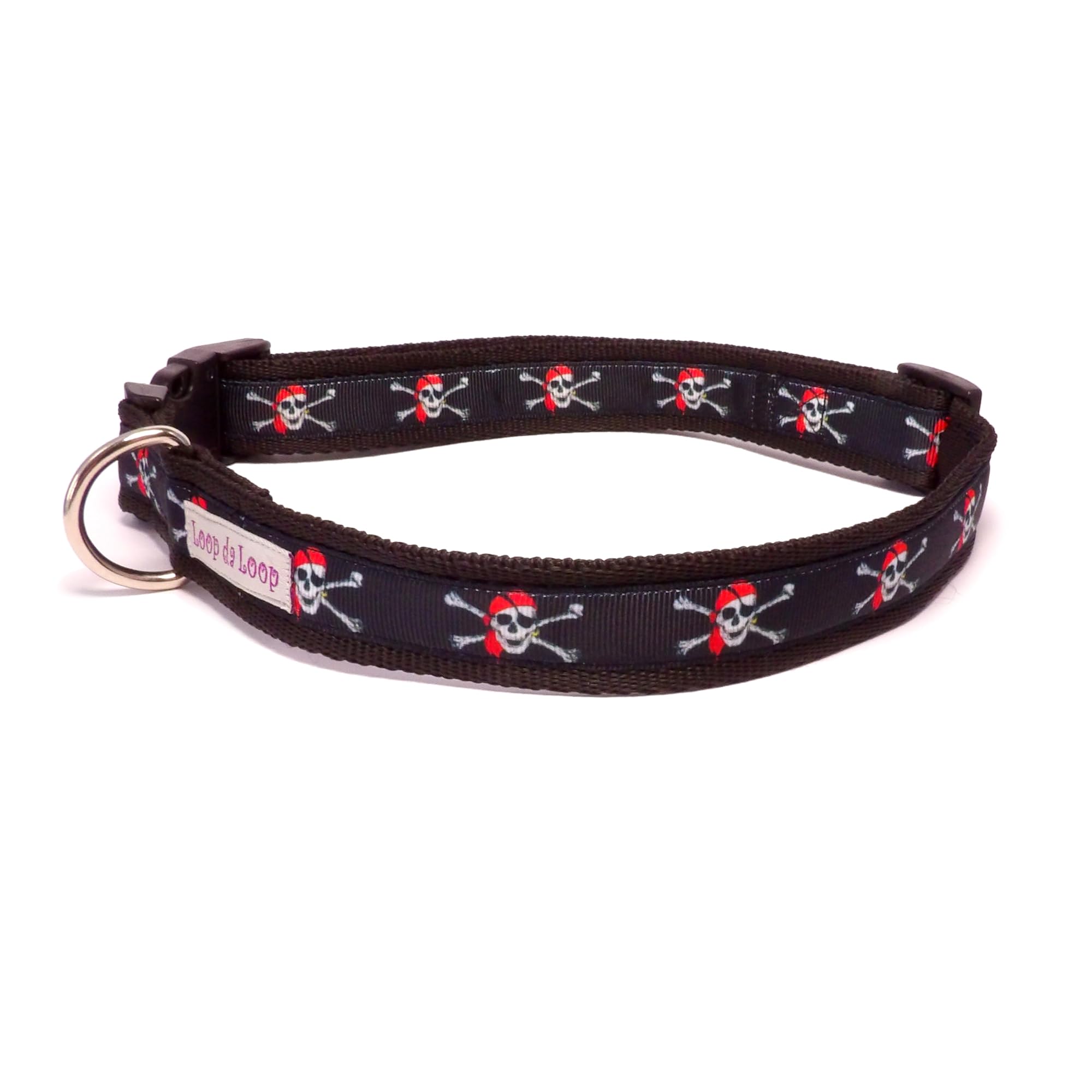 Loop-da-Loop skull and crossbones dog collar (Large - 18-28", 1" wide, Black base)