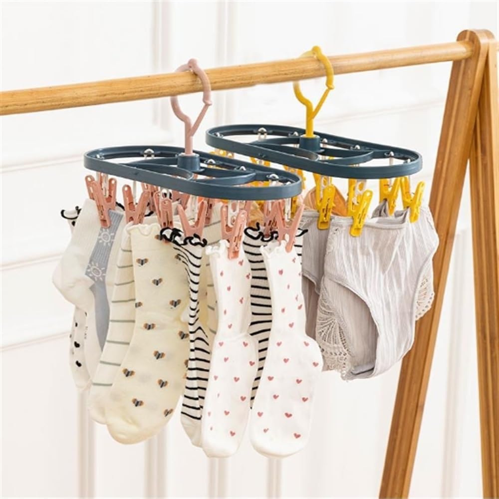 PHYDELU Stendibiancheria Pieghevole Con 24 Clip – Grigio Chiaro – Per Asciugare Calzini, Biancheria Intima