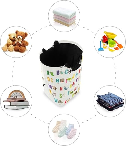 Miniatura 4 de Cesta para ropa sucia, con asas, plegable, tela plegable, para niña, alfabeto de animales