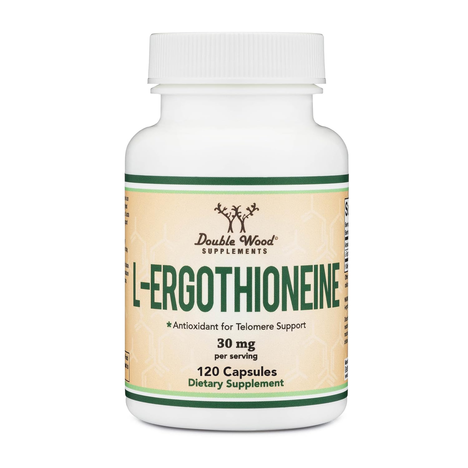 Ergothioneine Supplement (EGT) 30mg of Pure, Plant-Based L-Ergothioneine Per Capsule, 120 Count Non-GMO, Gluten Free, Vegan Safe by Double Wood 120 Count (Pack of 1)