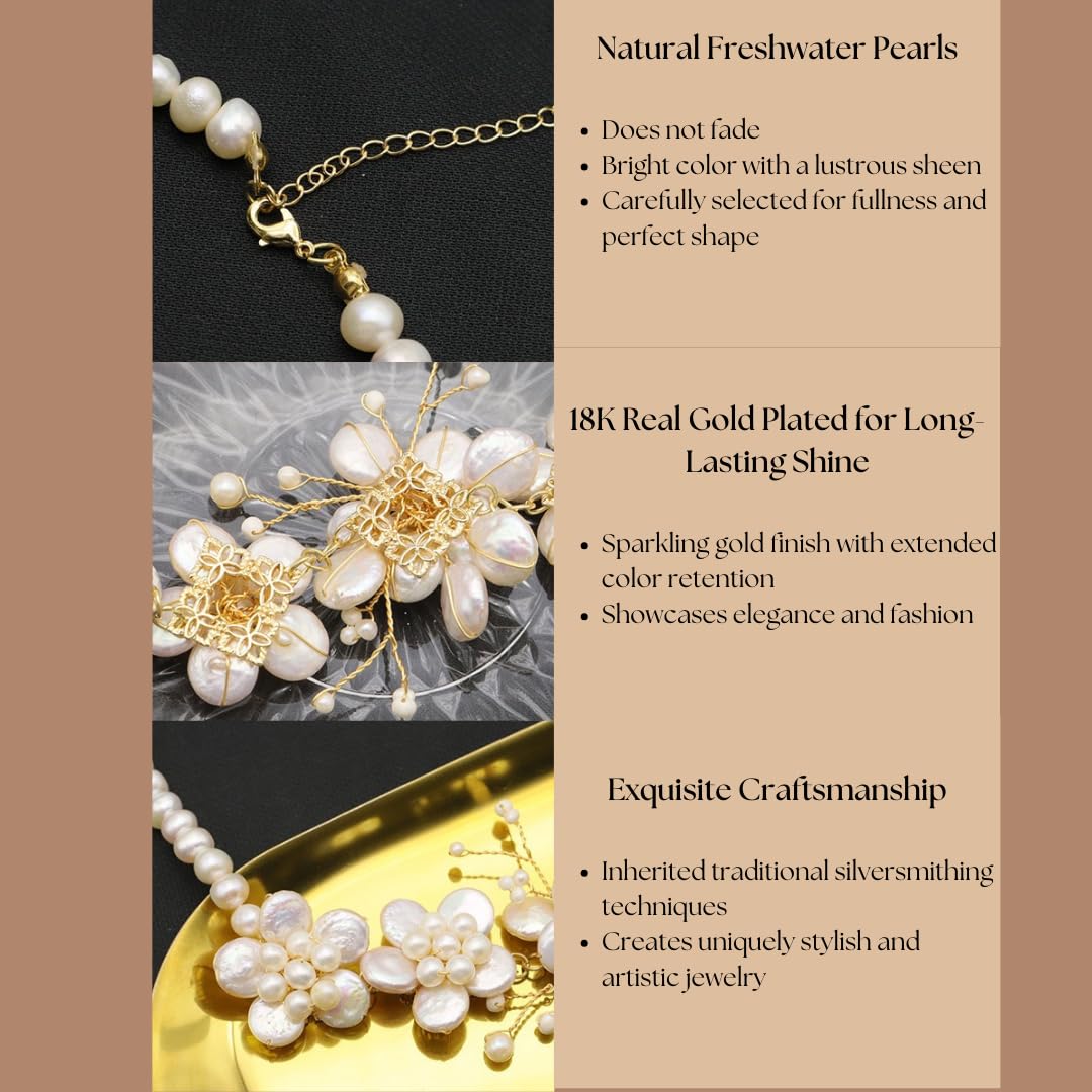Collar de perlas naturales de agua dulce de alta gama para mujer, gargantilla floral hecha a mano, delicado diseño de flores, boda, fiesta o joyería de regalo