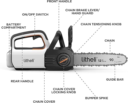 Miniatura 3 de Litheli Motosierra eléctrica sin escobillas de 12 pulgadas, motosierra con 2 baterías de 20 V MAX 2.0 Ah, motosierra inalámbrica de mano con