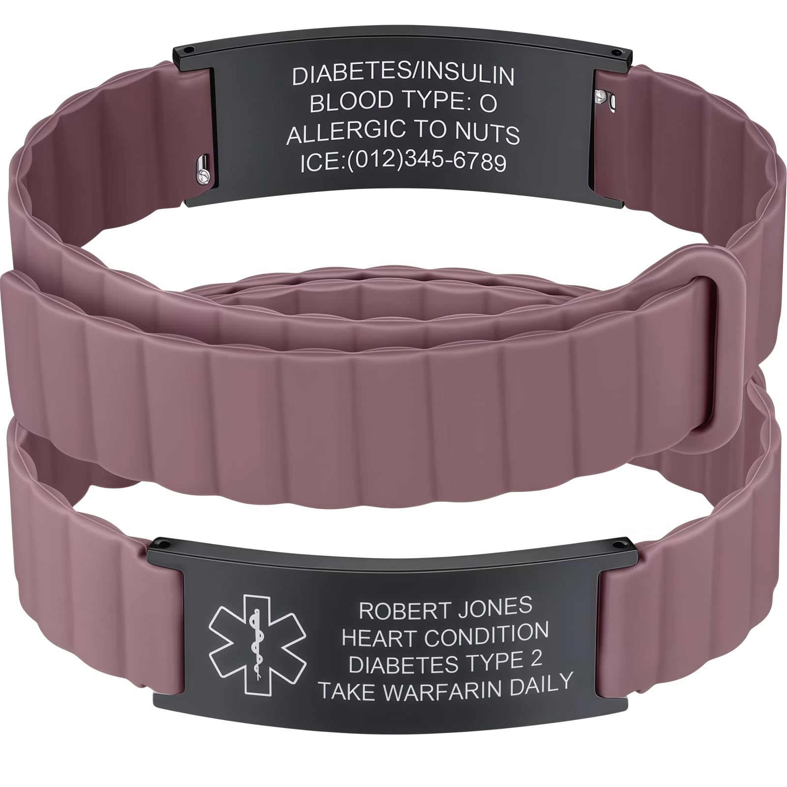 Custom Medical Alert Bracelets for Women Men, Engraved Medical ID Tag with Adjustable Waterproof Silicone Band, Personalized Emergency Bracelet for Diabetes, Allergies &amp; Health Conditions