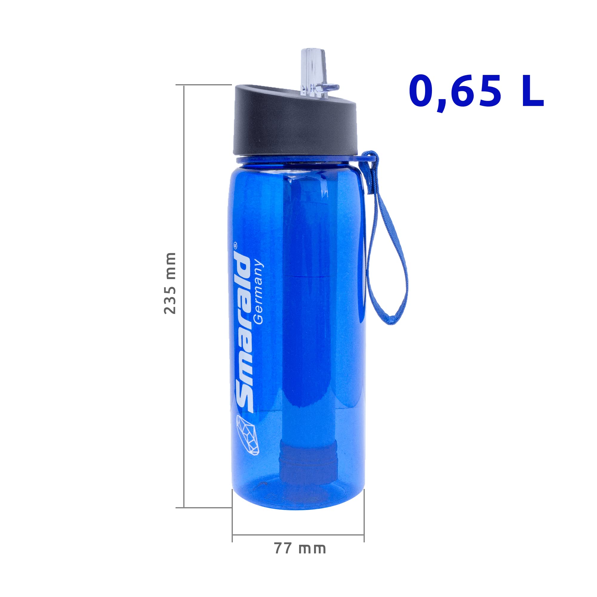 Botella de agua con filtro de agua integrado de 2 niveles, incluye 0,2 µm de bloqueo de gérmenes, filtro de viaje, botella de senderismo, botella de tritán, sin BPA con brújula