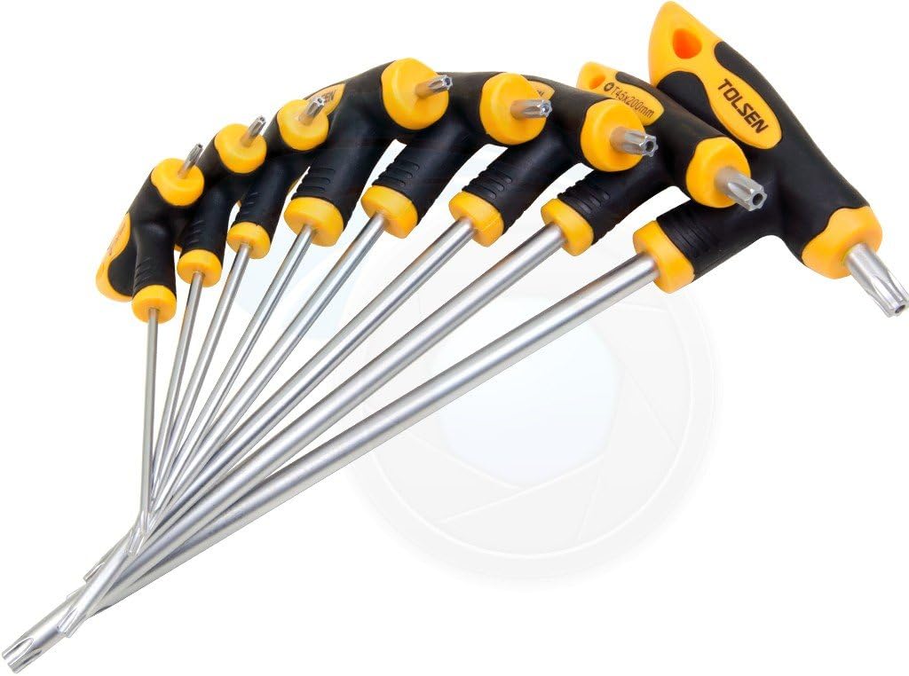 TOLSEN 8-Piece Torx T-Handle Screwdriver Set, CR-V Steel, T10–T50, Security Torx with Pin, Comfort Grip