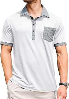 Mens Polo Shirts Casual Short Sleeve with Pocket Golf Shirts Moisture Wicking Athletic Collared T-Shirt