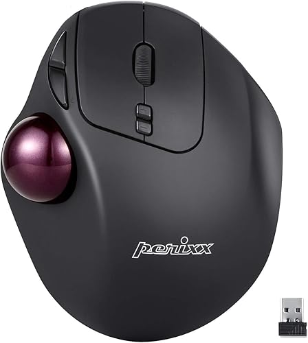 Miniatura 1 de Perixx 11568 Perimice-717 - Ratón inalámbrico de Trackball, Trackball integrado de 1.34 pulgadas con función de señalización, 5 botones