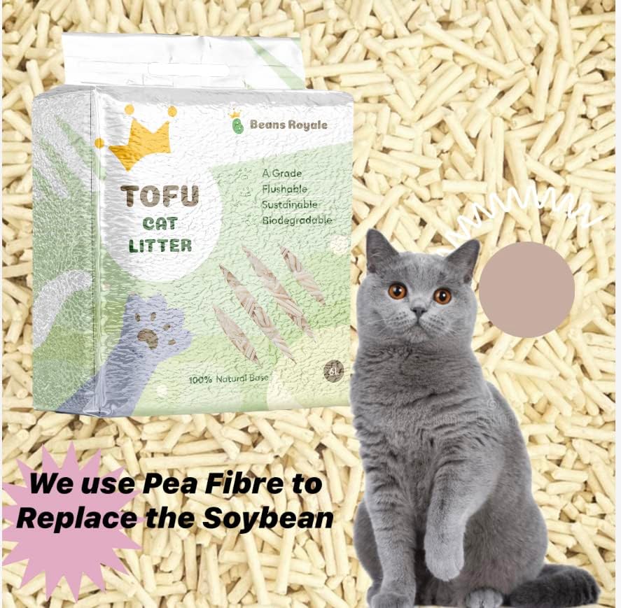 Beans Royale 2pcs Pack (6L x 2) Tofu Cat Litter, Clumping Kitty Litter, Flushable ,Dust Free, Odor Control, Low Tracking