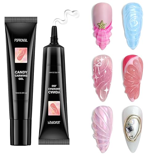 Gel de uñas 3D, 2 unidades de gel de escultura transparente de 0.35 oz (10 g) para polvo de cromo, revestimiento de relieve 5D, esmalte de uñas,