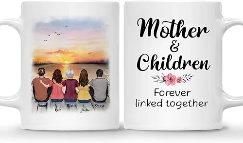 Gossby Taza personalizada para mamá  Madre e hijos Forever Linked Together  Regalo personalizado para mamá de hija hijo con nombres de avatares  Día