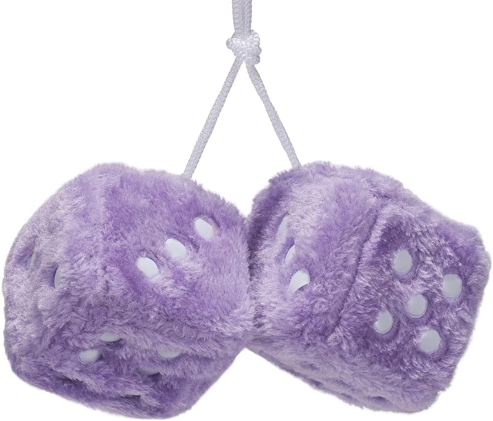 2.36'' Retro Fuzzy Plush Dice Car Charm Square Plush Dice Rear View Mirror Hanging Ornament, Purple
