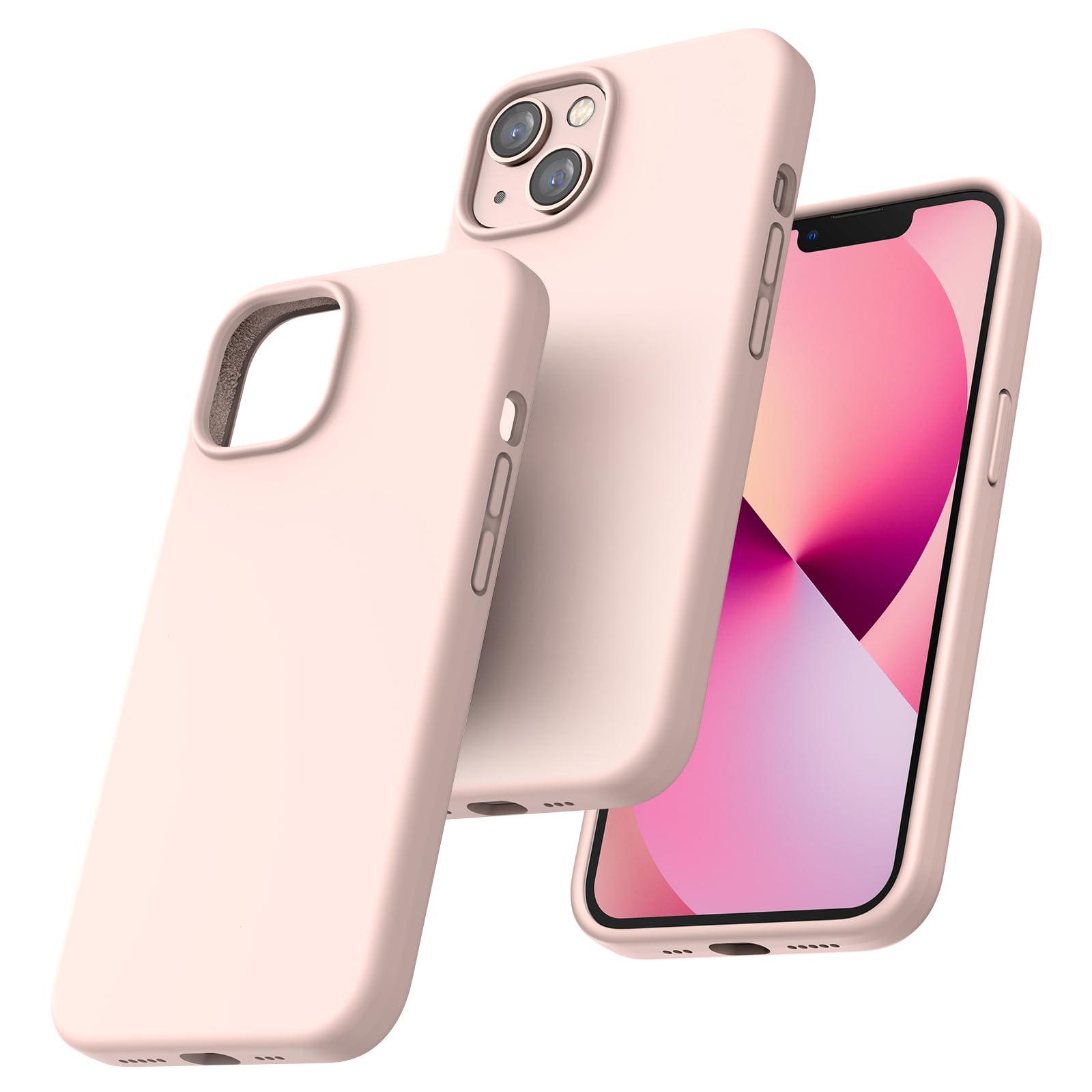 TOCOL 5 in 1 for iPhone 13 Case, with 2 Pack Screen Protector + 2 Pack Camera Lens Protector, Liquid Silicone Phone Case for iPhone 13, Pink
