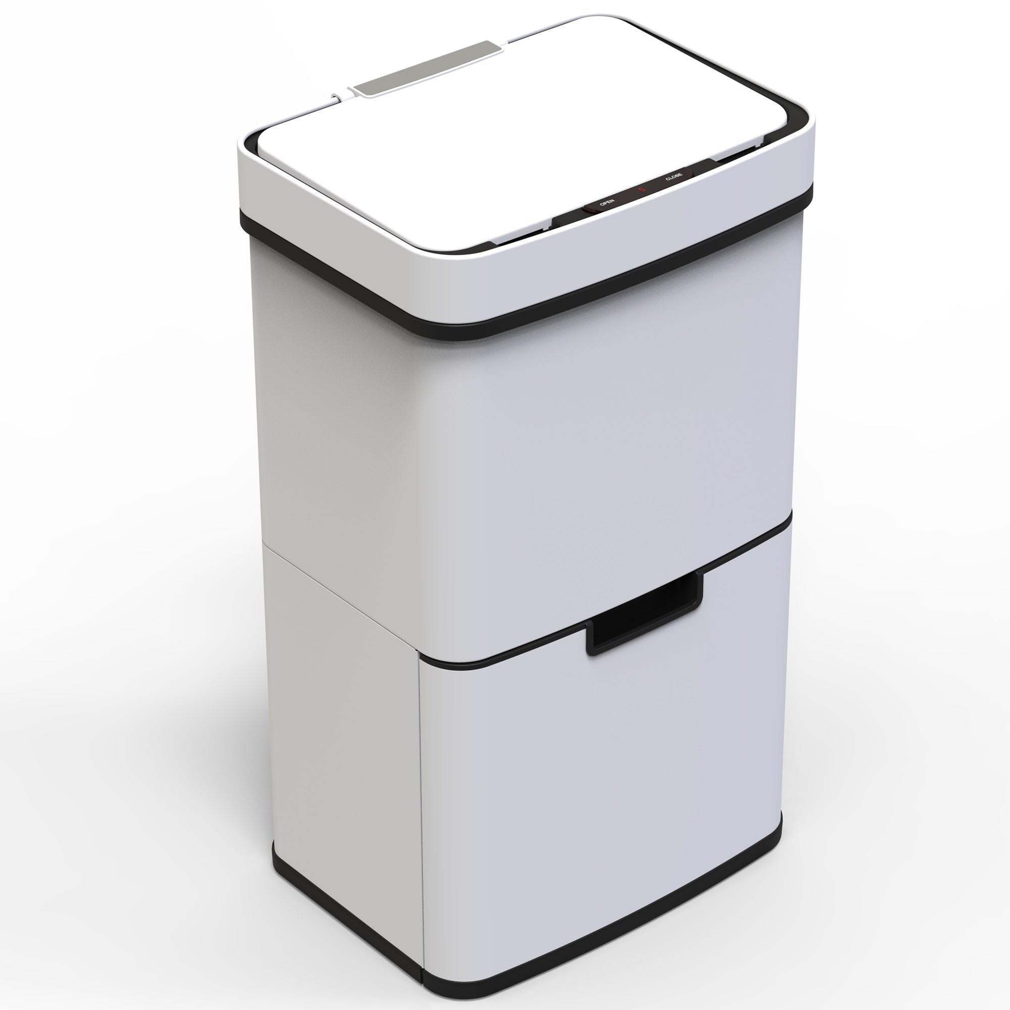 KITCHEN MOVE Automatyczne sortowanie selektywne kosz na śmieci z podwójnym przedziałem 75 l NARVIK BIAŁY matowy biały recykling o dużej pojemności i kosz na śmieci 3 l