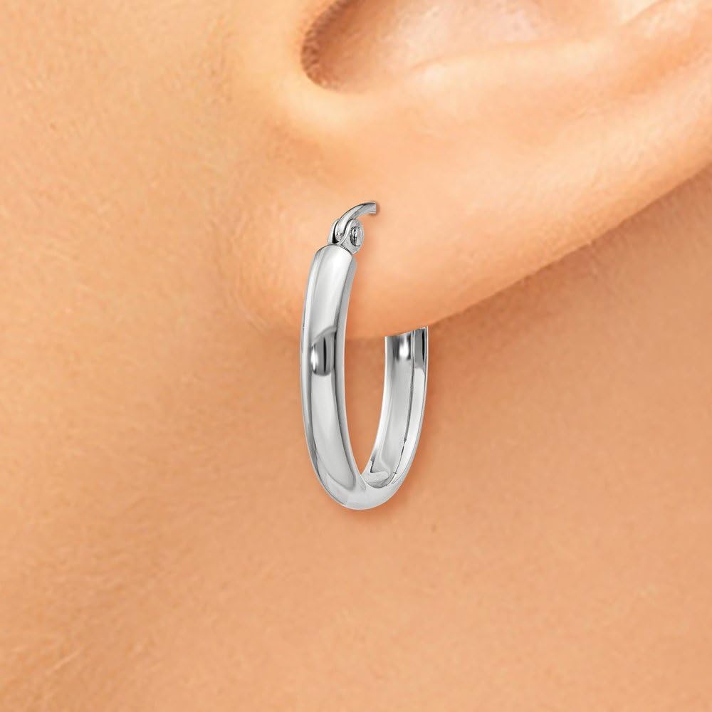 The Black Bow 2.75mm x 17mm Polished 14k White Gold Domed Oval Tube Hoop Earrings - Image 3