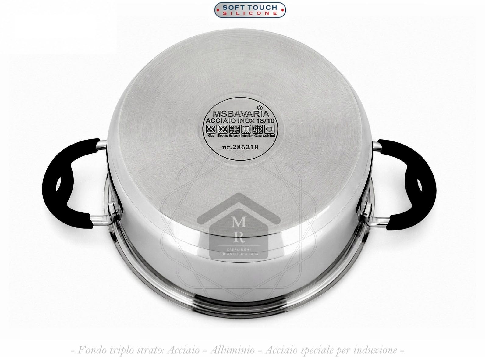 CASSERUOLA MAXI cm. 30 ACCIAIO INOX 18/10 TRIPLO FONDO INDUZIONE LINEA BIO