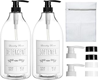 Farmhouse [Laundry] Detergent [Dispenser] Bottle - 2 Half Gallon Thick Plastic Fabric Softener Container for [Laundry] [Room] Organization, Liquid [Laundry] Soap [Dispenser] for [Laundry] [Room] Decor and Storage, Easy to Use, No Drip,Waterproof Label, 2-Pack