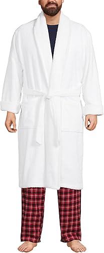Lands' End Bata de baño de rizo de algodón turco de longitud completa para hombre, 55 pulgadas de largo, felpa, absorbente, 2 bolsillos, comodidad