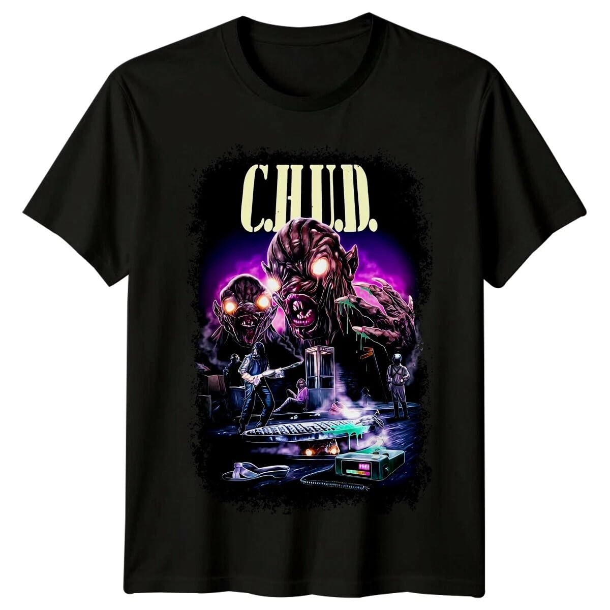 Huukh7hgt Men's Black C.h.u.d. (1984) Movie Poster Inspired T-Shirt L