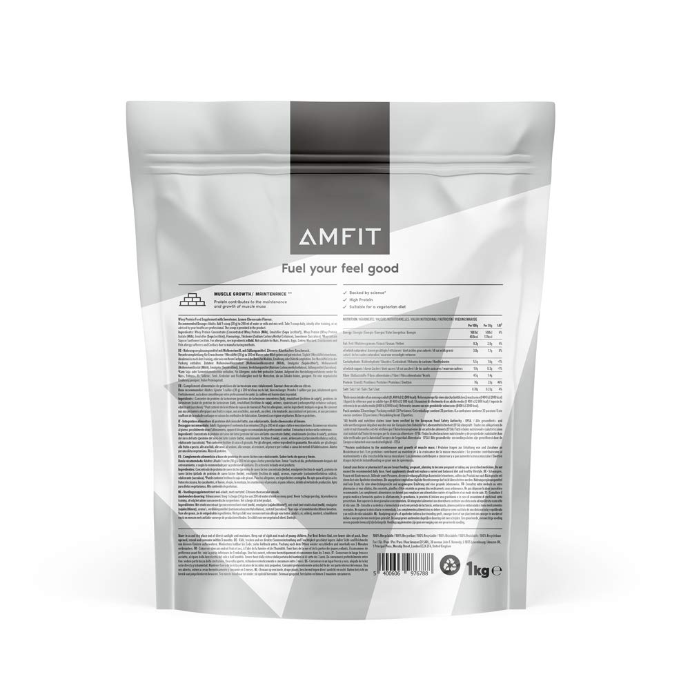 Marchio Amazon - Amfit Nutrition Proteine del Siero del Latte, Gusto Cheesecake al Limone, 33 porzioni, 1 kg (Confezione da 1)
