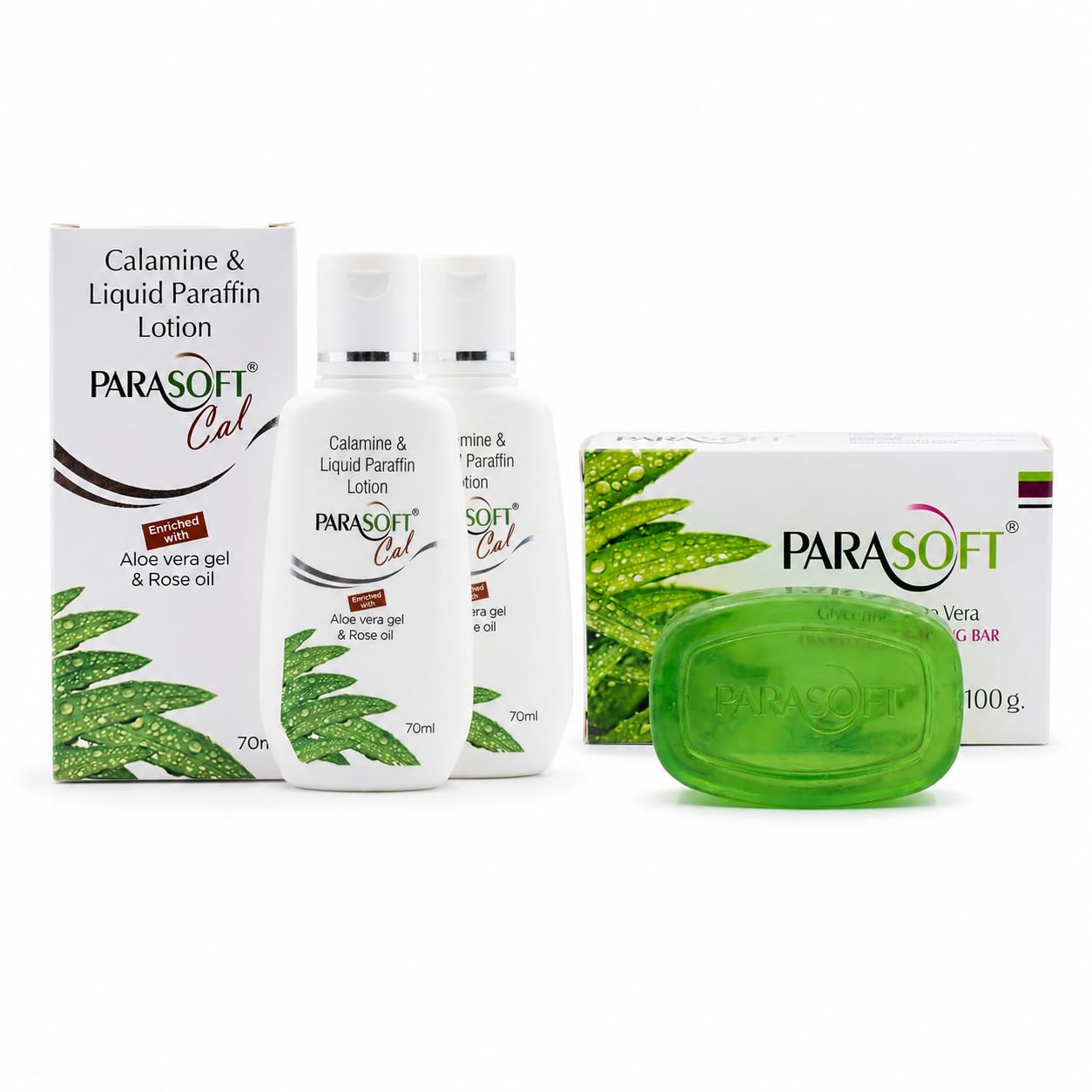 Parasoft Prickly Heat Combo | Cal Calamine & Liquid Paraffin Lotion 70ml (Pack of 2) + Glycerine & Aloe Vera Translucent Bathing Bar 100g-image-34