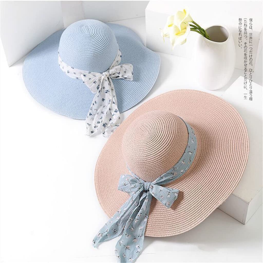 Cappello da Sole Femminile Estivo Female Ribbon Cappelli da Spiaggia Panama per Donne Cappello di Paglia Floppy (Colore: D, Dimensione: 56-58 cm)