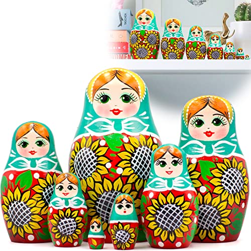 Russian Nesting Dolls Set of 7 pcs - Matryoshka Nesting Dolls in Sunflower Sundress for Women - Russian Dolls Nesting Dolls with Sunflower Decorations